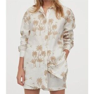 Desmond & Dempsey x H&M Tropical Palm Print Linen Cotton Tunic Shirt Resort XS